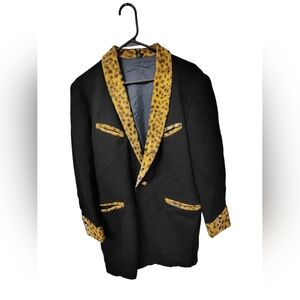 Vintage Wool Blazer w/ Leopard Faux Fur Trim – Made in England – Men's Size 38